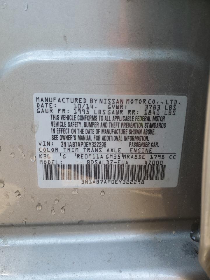 2014 Nissan Sentra S VIN: 3N1AB7AP0EY322298 Lot: 71629745