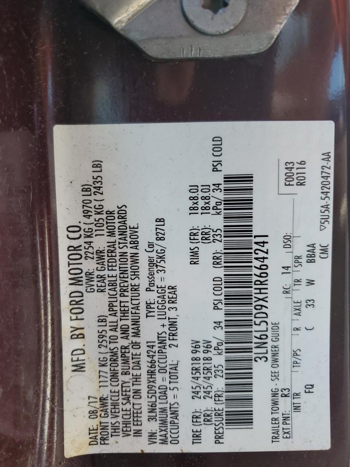 2017 Lincoln Mkz Select VIN: 3LN6L5D9XHR664241 Lot: 84278165