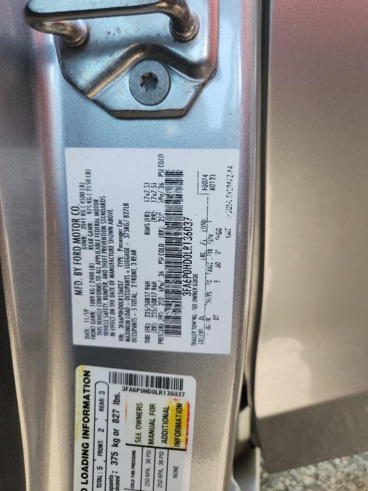 2020 Ford Fusion Se VIN: 3FA6P0HD0LR136037 Lot: 71505585