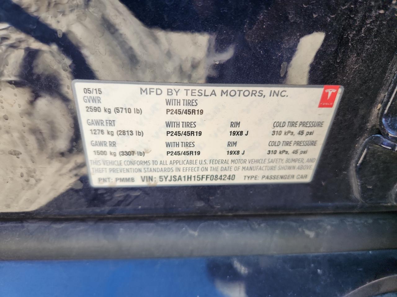 2015 Tesla Model S 85 VIN: 5YJSA1H15FF084240 Lot: 80297915