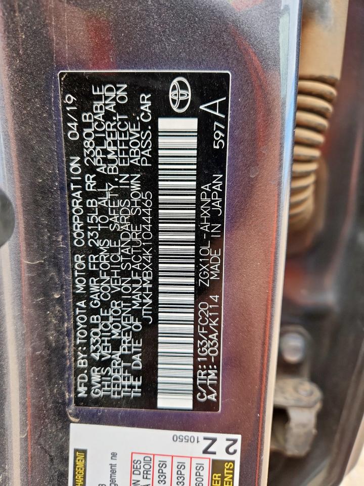 2019 Toyota C-Hr Xle VIN: JTNKHMBX4K1044465 Lot: 83954975