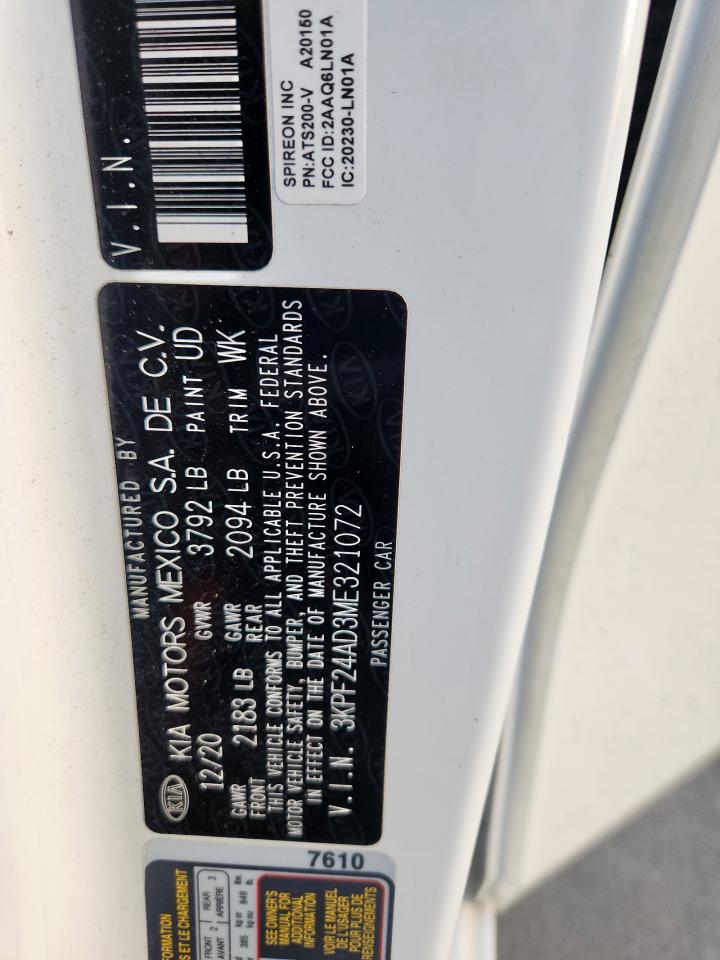 2021 Kia Forte Fe VIN: 3KPF24AD3ME321072 Lot: 84293175