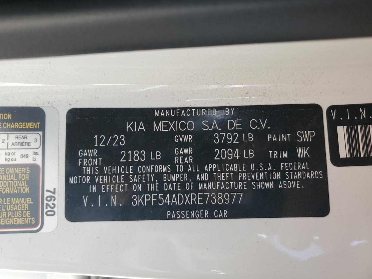 2024 Kia Forte Gt Line VIN: 3KPF54ADXRE738977 Lot: 81714765