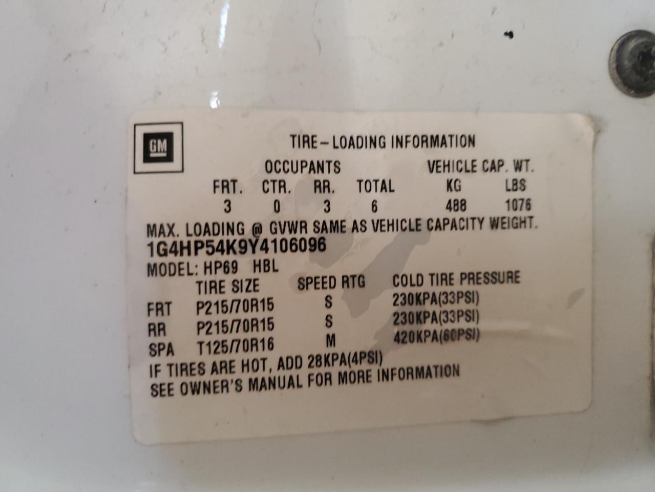 2000 Buick Lesabre Custom VIN: 1G4HP54K9Y4106096 Lot: 81959205