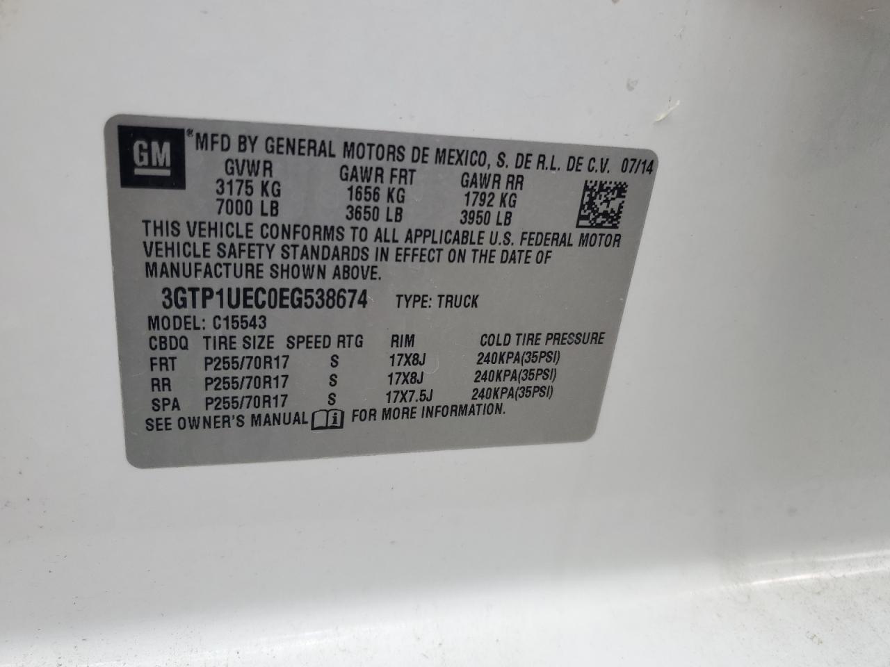 2014 GMC Sierra C1500 Sle VIN: 3GTP1UEC0EG538674 Lot: 84591855