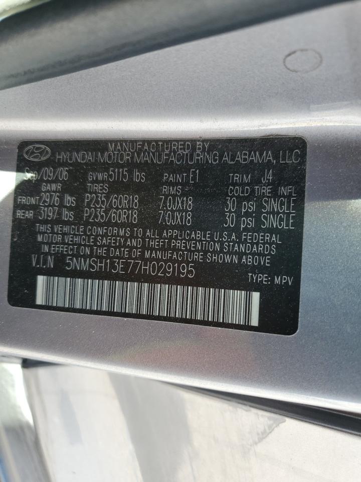 2007 Hyundai Santa Fe Se VIN: 5NMSH13E77H029195 Lot: 81744555