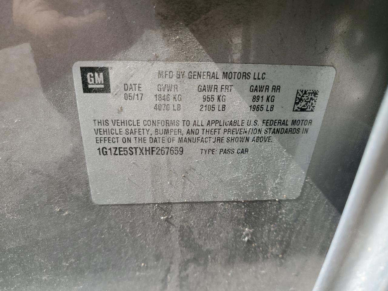 2017 Chevrolet Malibu Lt VIN: 1G1ZE5STXHF267659 Lot: 70552715