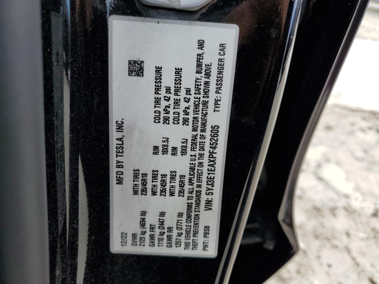 2023 Tesla Model 3 VIN: 5YJ3E1EAXPF452605 Lot: 81019345