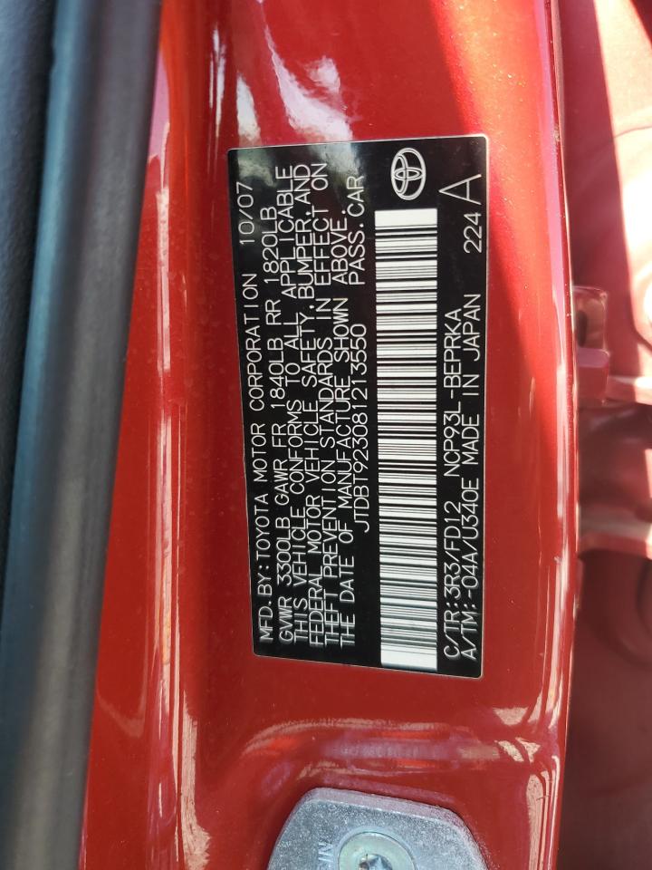 2008 Toyota Yaris VIN: JTDBT923081213550 Lot: 80998885