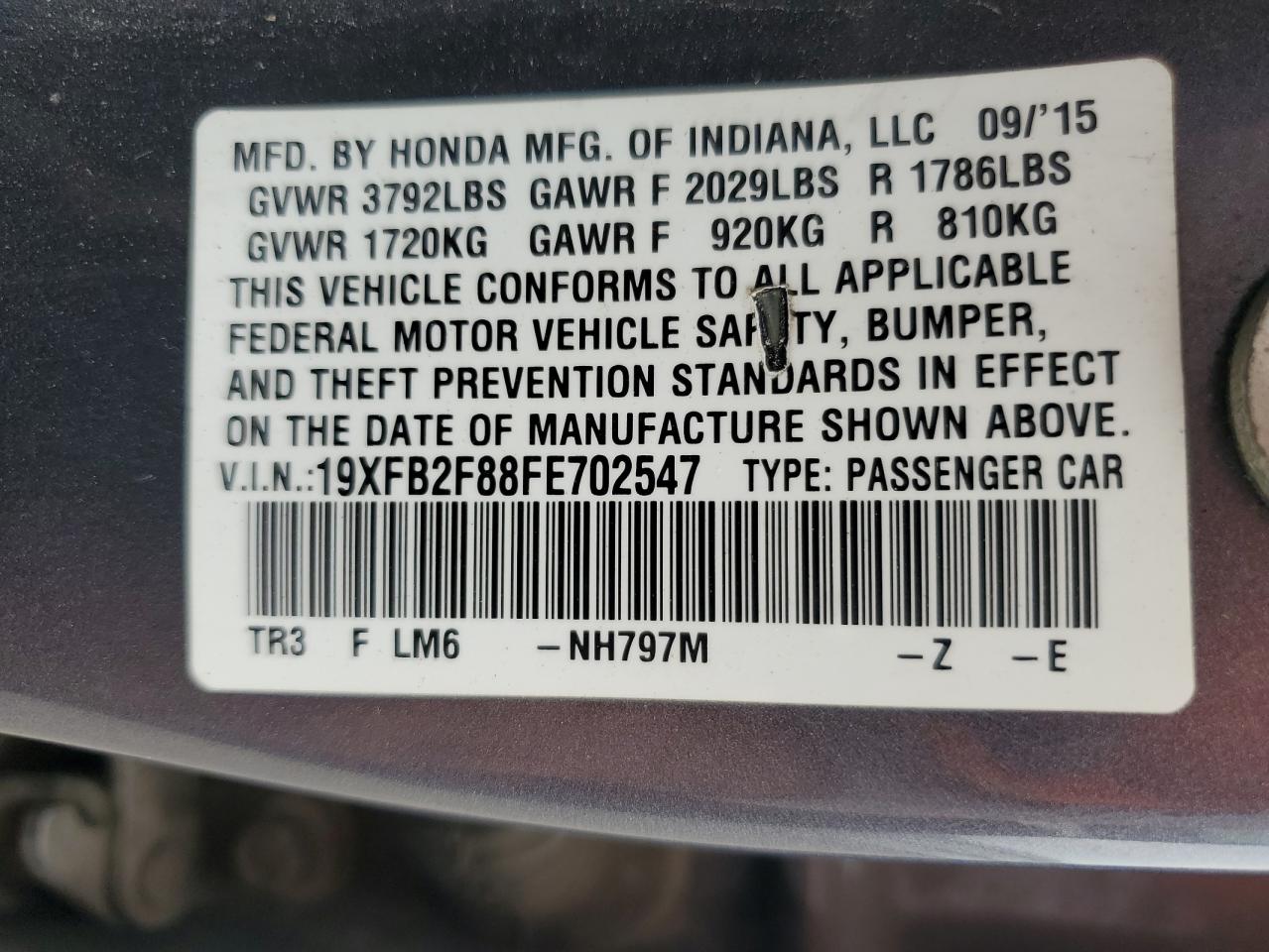 2015 Honda Civic Ex VIN: 19XFB2F88FE702547 Lot: 81236515