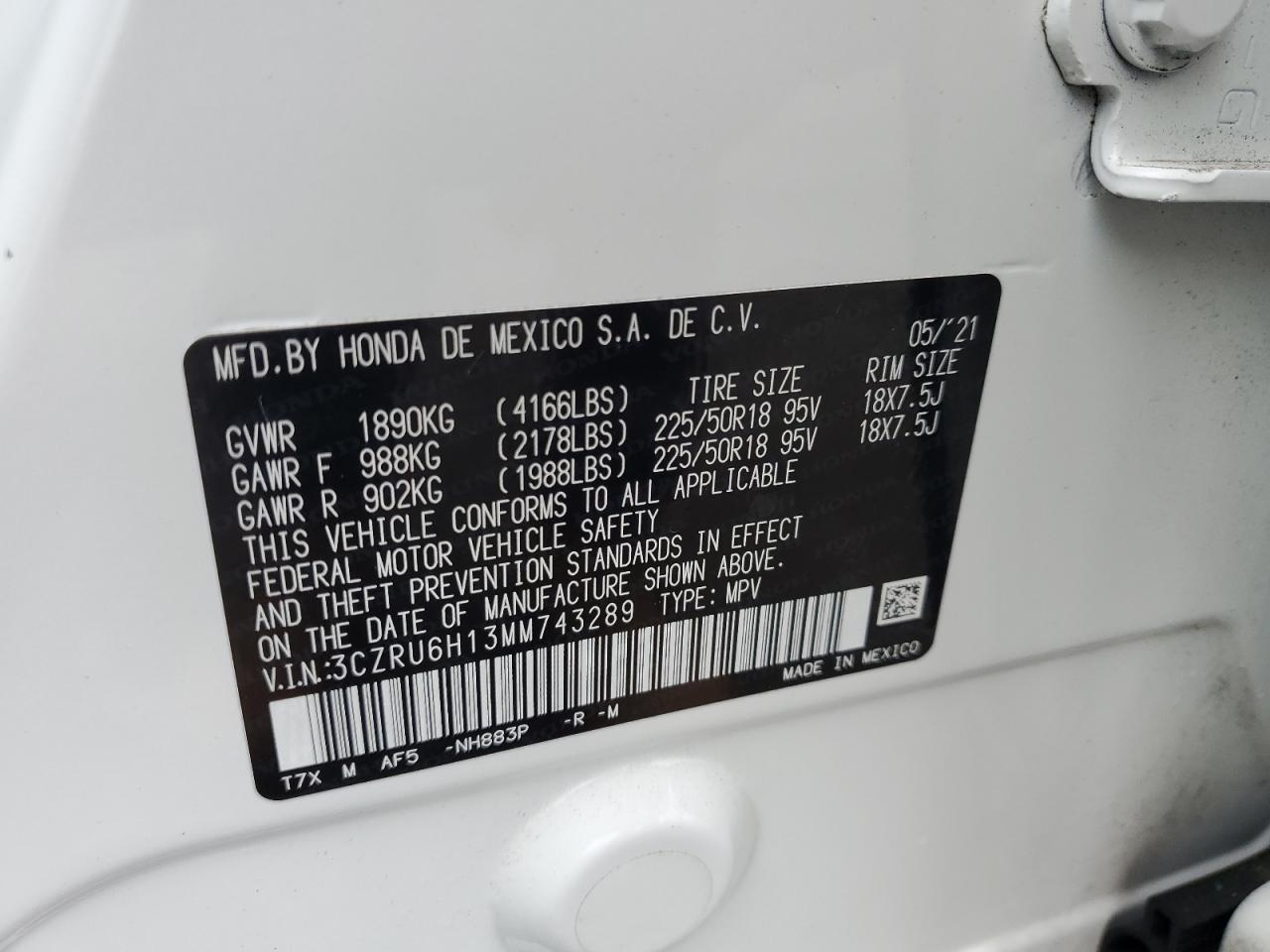 2021 Honda Hr-V Sport VIN: 3CZRU6H13MM743289 Lot: 80366315