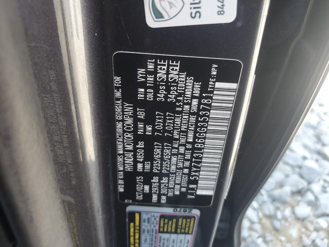 2016 Hyundai Santa Fe Sport VIN: 5XYZT3LB6GG353781 Lot: 81158055