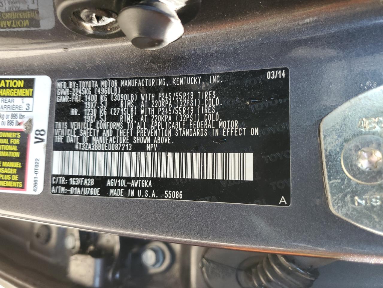 2014 Toyota Venza Le VIN: 4T3ZA3BB0EU087213 Lot: 70408485