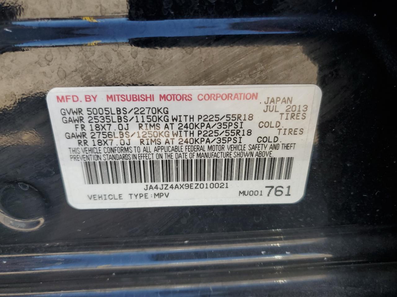 2014 Mitsubishi Outlander Gt VIN: JA4JZ4AX9EZ010021 Lot: 80743015