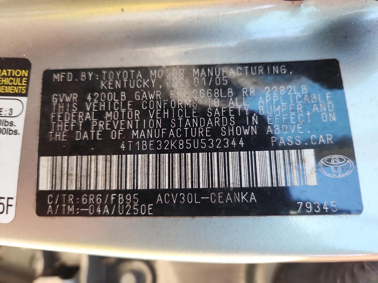 2005 Toyota Camry Le VIN: 4T1BE32K85U532344 Lot: 71279005