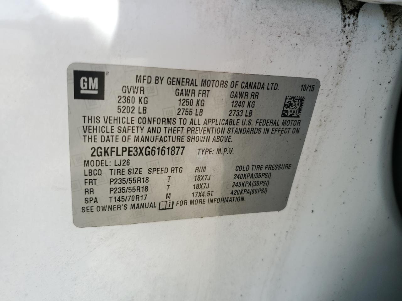 2016 GMC Terrain Slt VIN: 2GKFLPE3XG6161877 Lot: 81074045