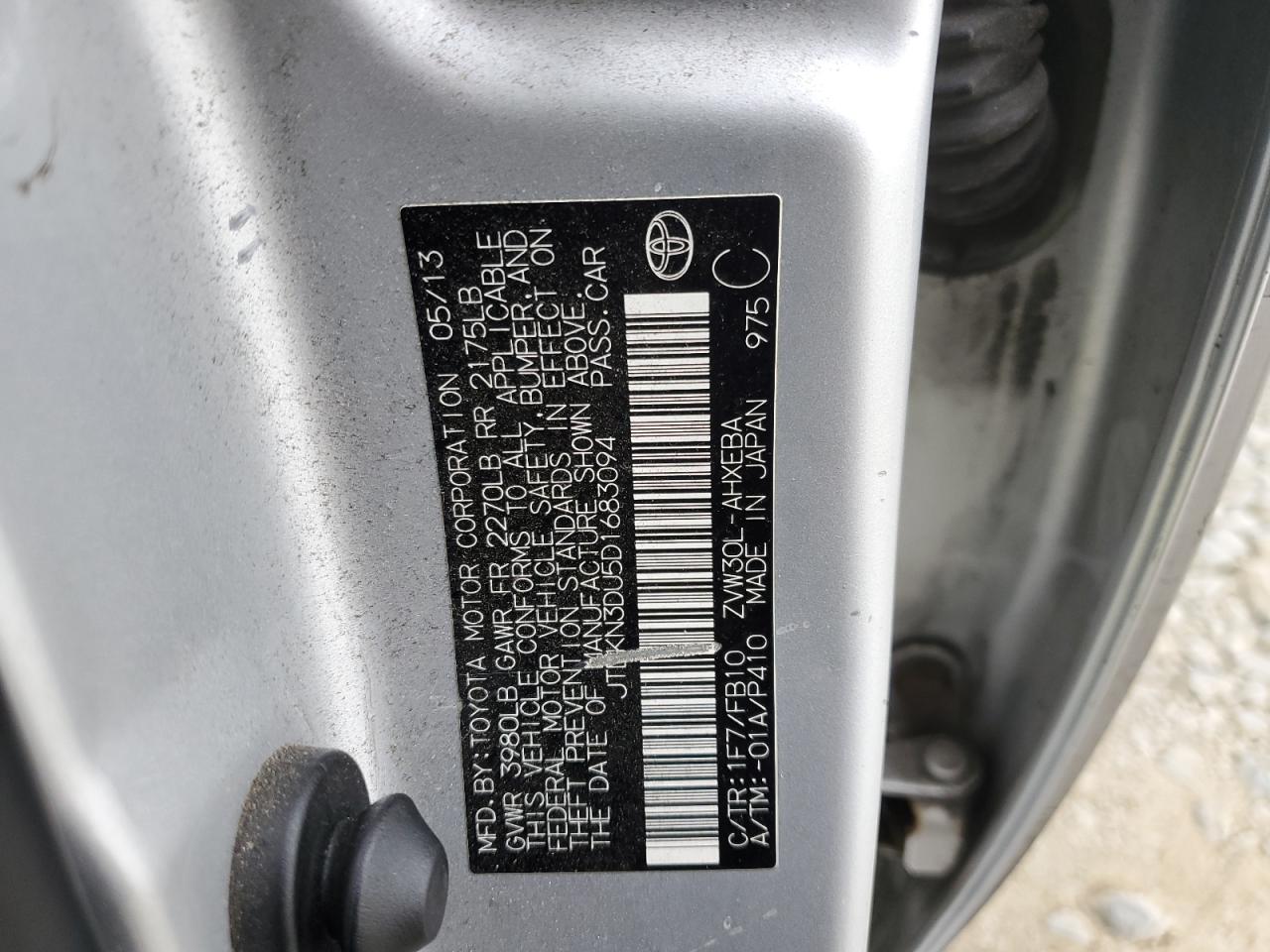 2013 Toyota Prius VIN: JTDKN3DU5D1683094 Lot: 81797635