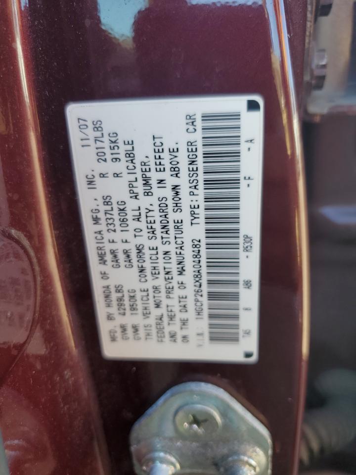2008 Honda Accord Lxp VIN: 1HGCP264X8A048482 Lot: 80376095