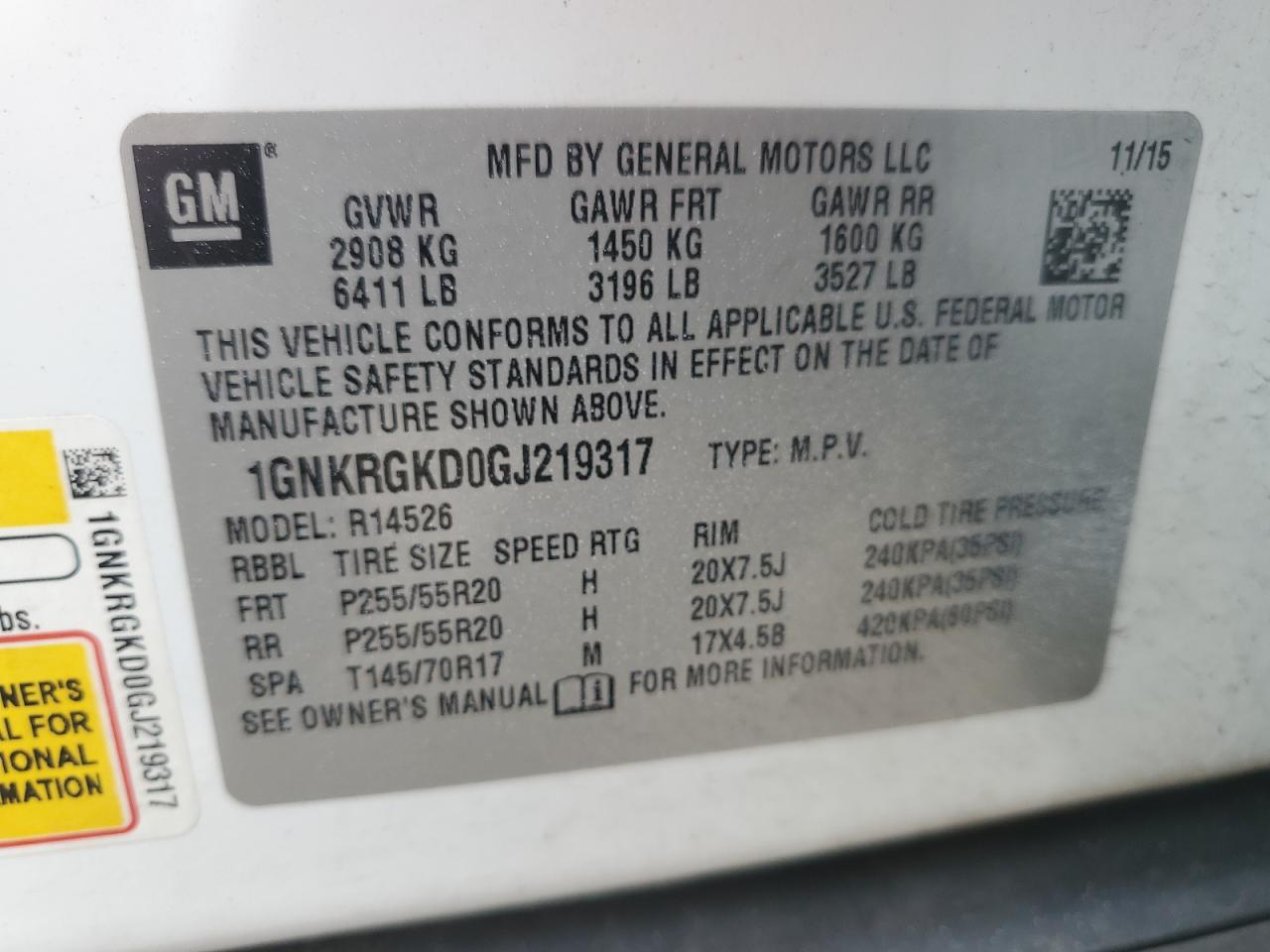 2016 Chevrolet Traverse Lt VIN: 1GNKRGKD0GJ219317 Lot: 82117835