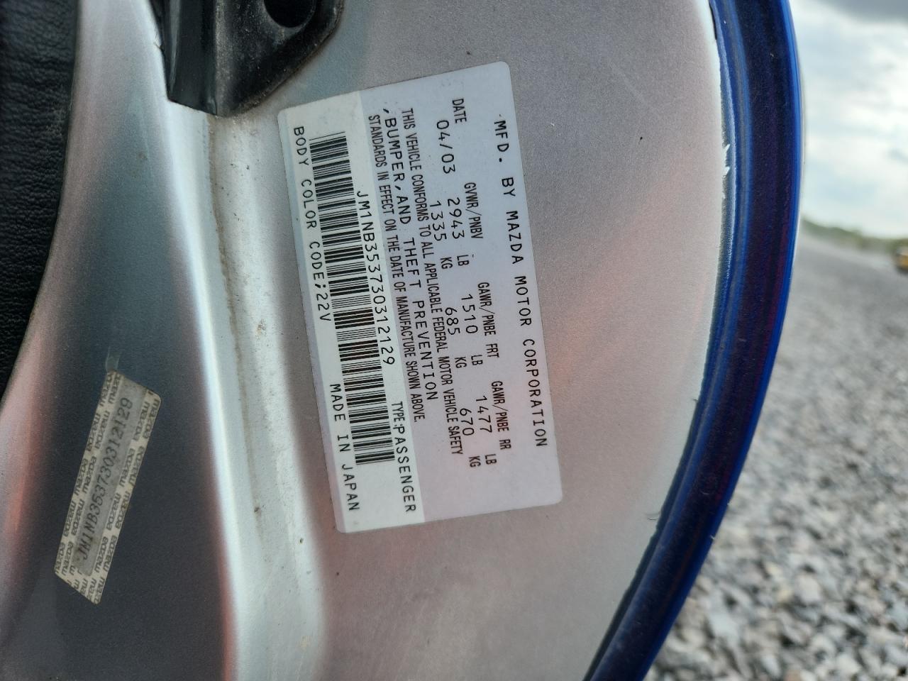 2003 Mazda Mx-5 Miata Base VIN: JM1NB353730312129 Lot: 71307735