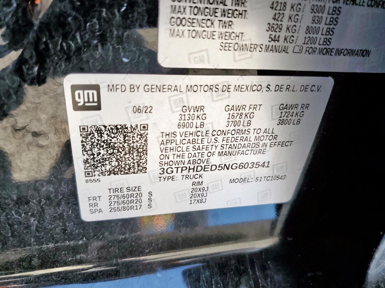 2022 GMC Sierra C1500 Slt VIN: 3GTPHDED5NG603541 Lot: 71425355