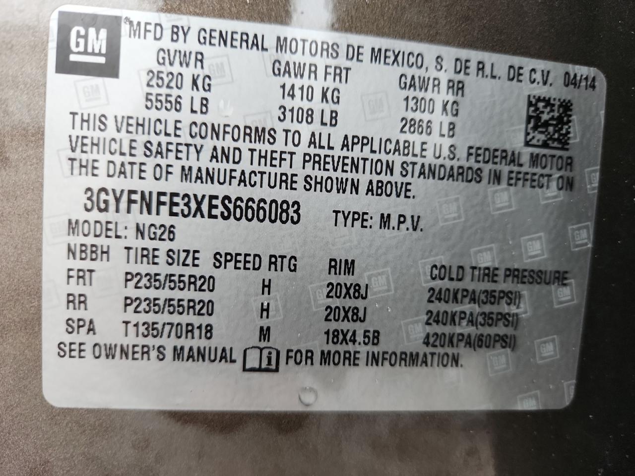 2014 Cadillac Srx Performance Collection VIN: 3GYFNFE3XES666083 Lot: 81751075