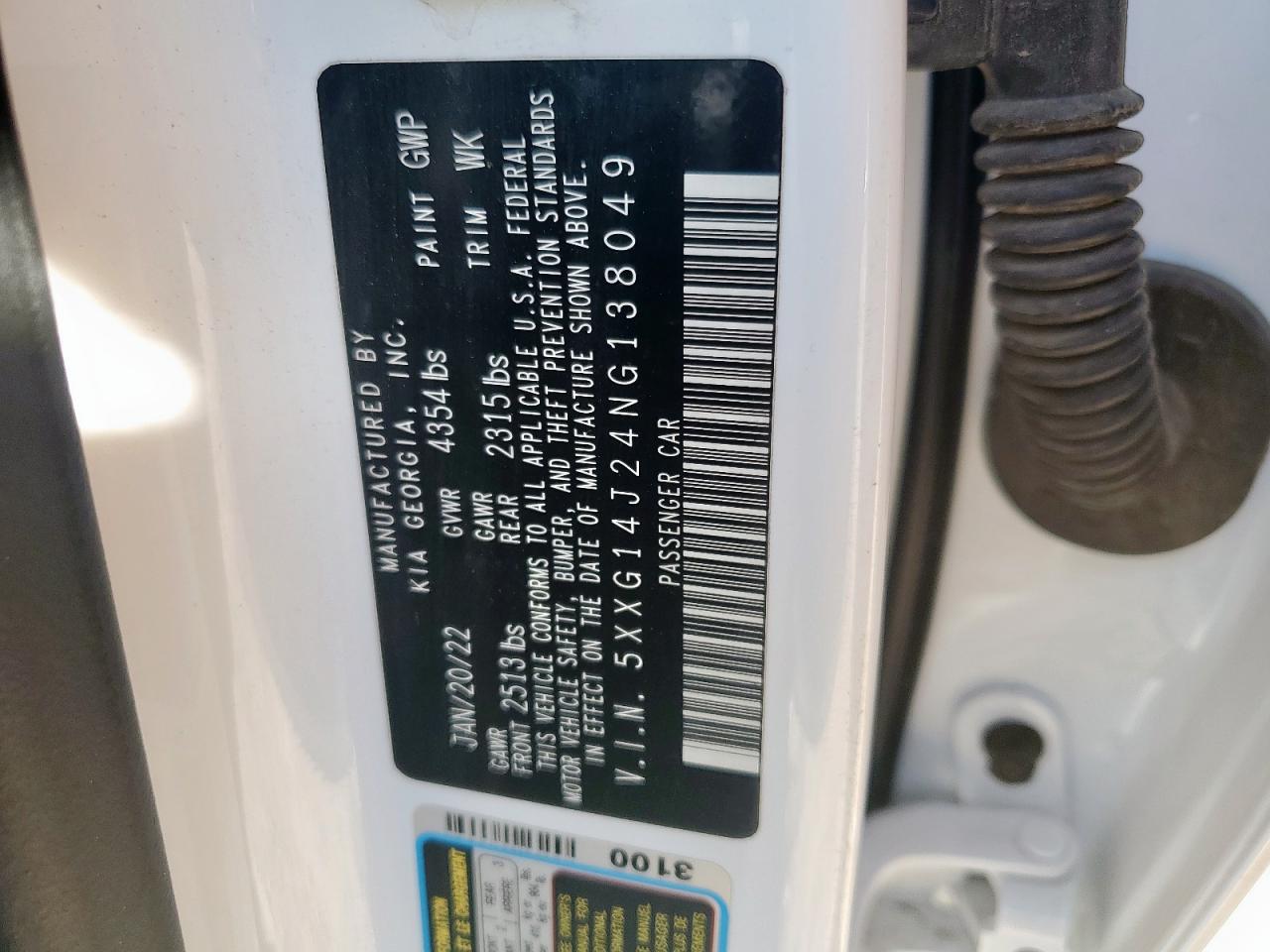 2022 Kia K5 Lxs VIN: 5XXG14J24NG138049 Lot: 80657215