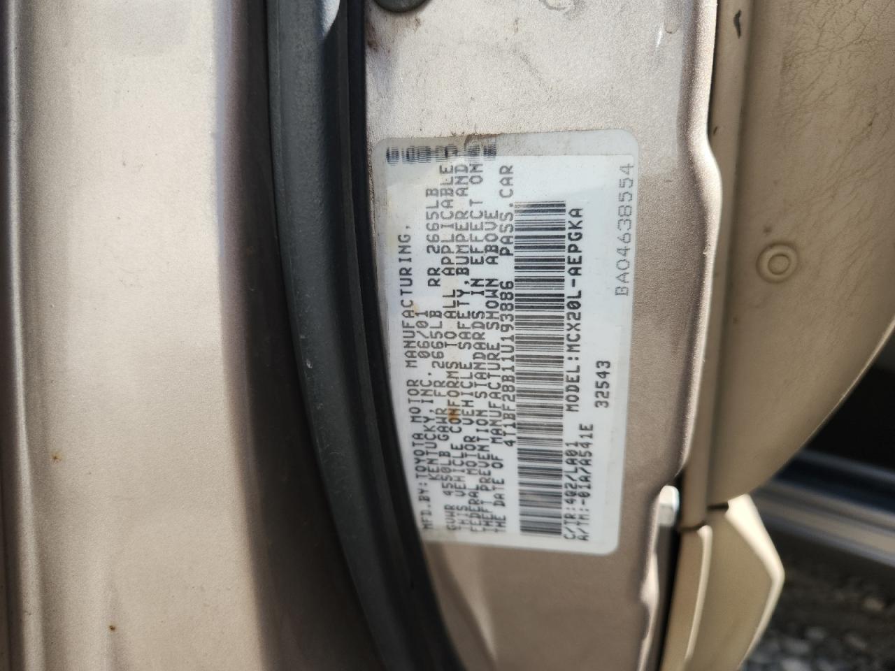 2001 Toyota Avalon Xl VIN: 4T1BF28B11U193886 Lot: 81772735