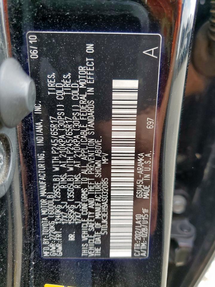 2010 Toyota Highlander Se VIN: 5TDJK3EH9AS032085 Lot: 80809615