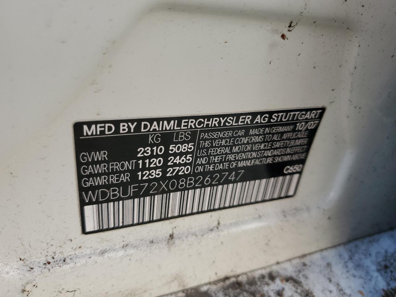 2008 Mercedes-Benz E 550 VIN: WDBUF72X08B26747 Lot: 80331645