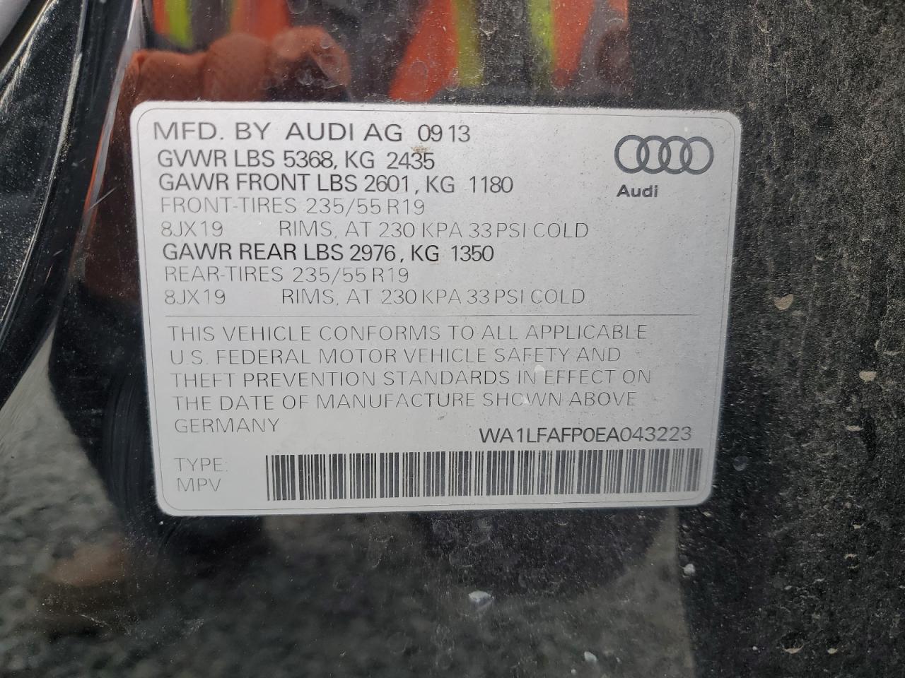 2014 Audi Q5 2.0T Premium VIN: WA1LFAFP0EA043223 Lot: 81889715