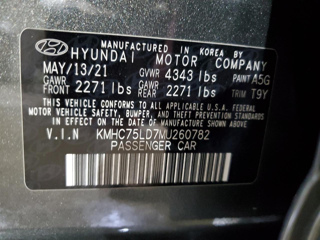2021 Hyundai Ioniq Sel VIN: KMHC75LD7MU260782 Lot: 81003845