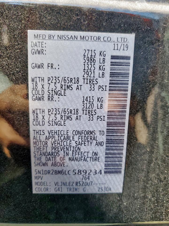 2020 Nissan Pathfinder Sv VIN: 5N1DR2BM6LC589234 Lot: 71276785