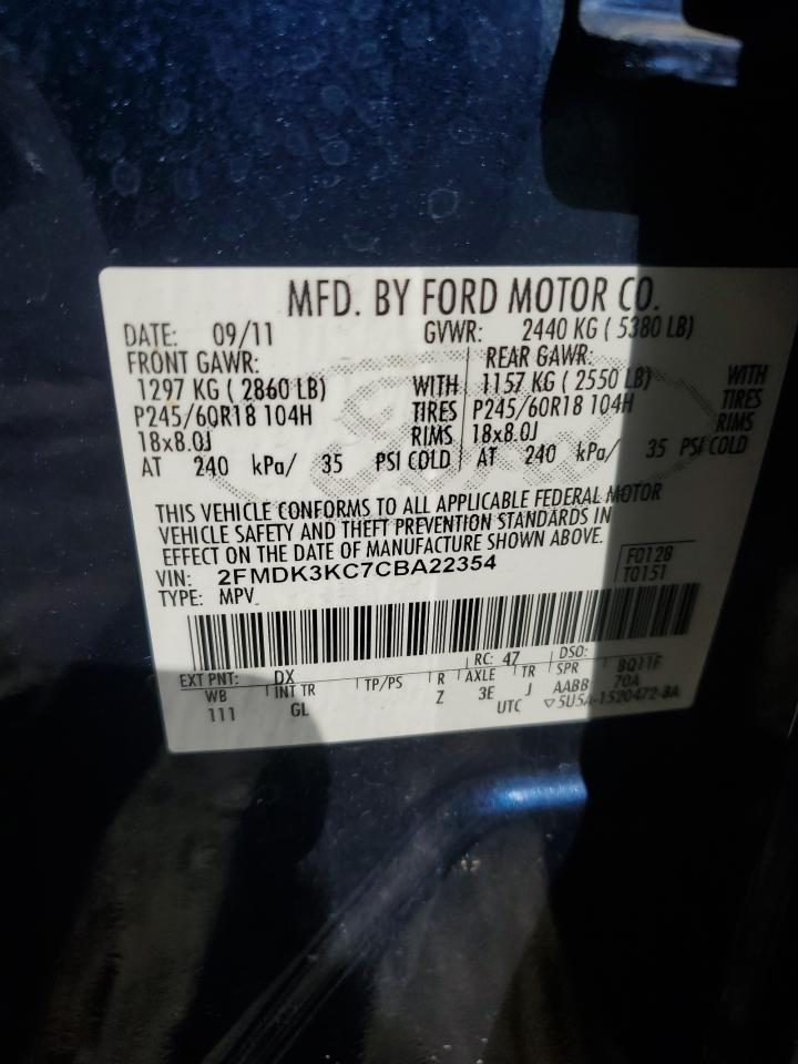 2012 Ford Edge Limited VIN: 2FMDK3KC7CBA22354 Lot: 84027225