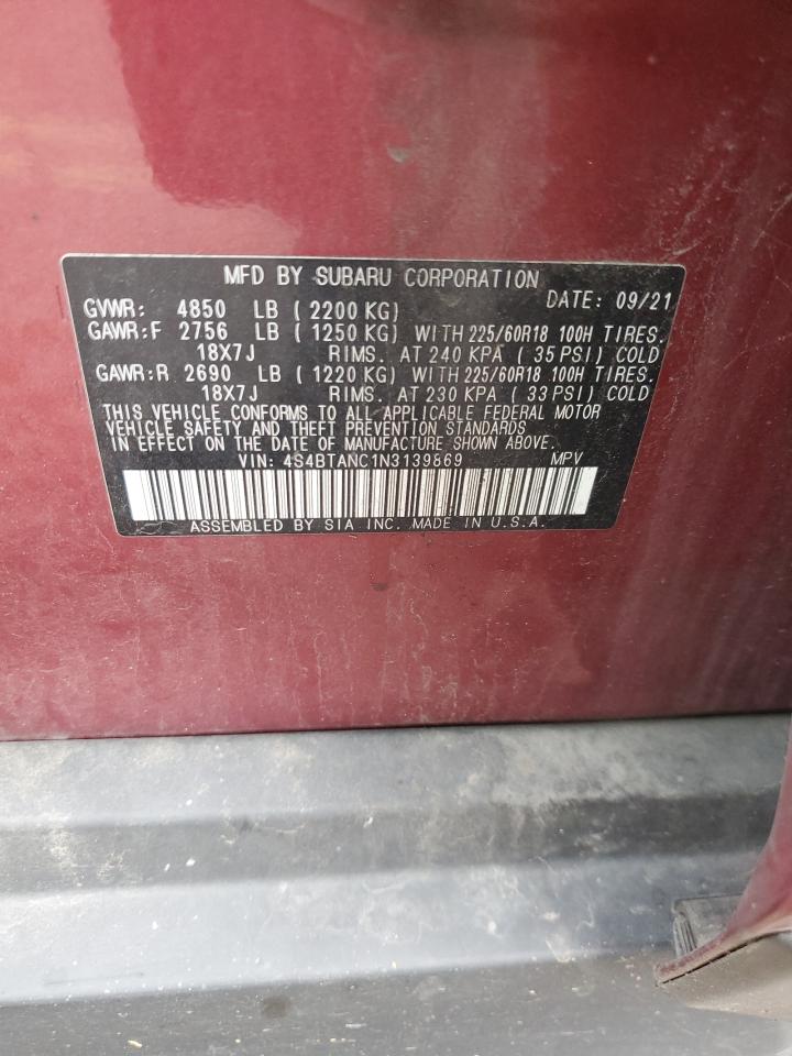 2022 Subaru Outback Limited VIN: 4S4BTANC1N3139869 Lot: 84543365