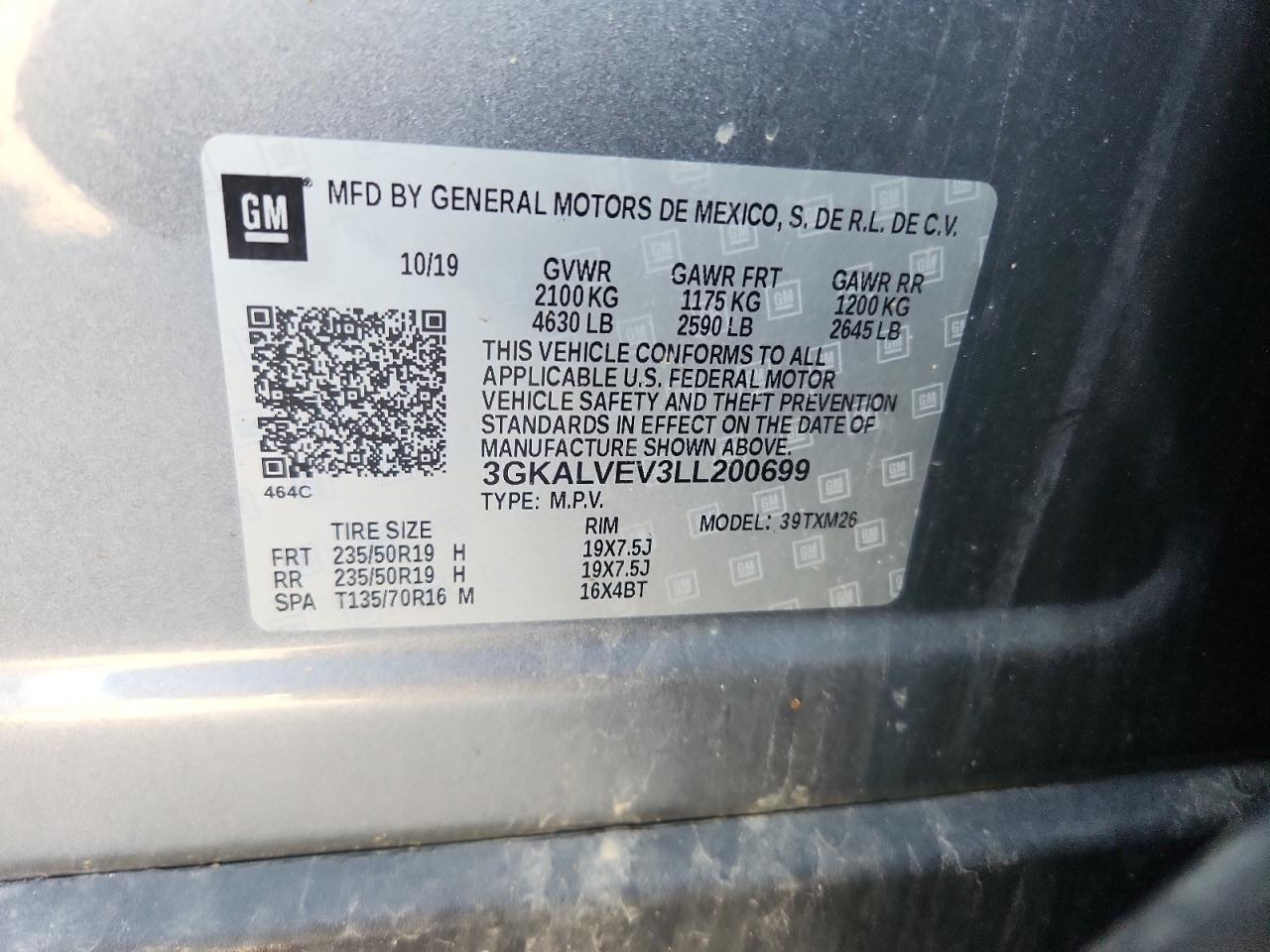 2020 GMC Terrain Slt VIN: 3GKALVEV3LL200699 Lot: 71496385