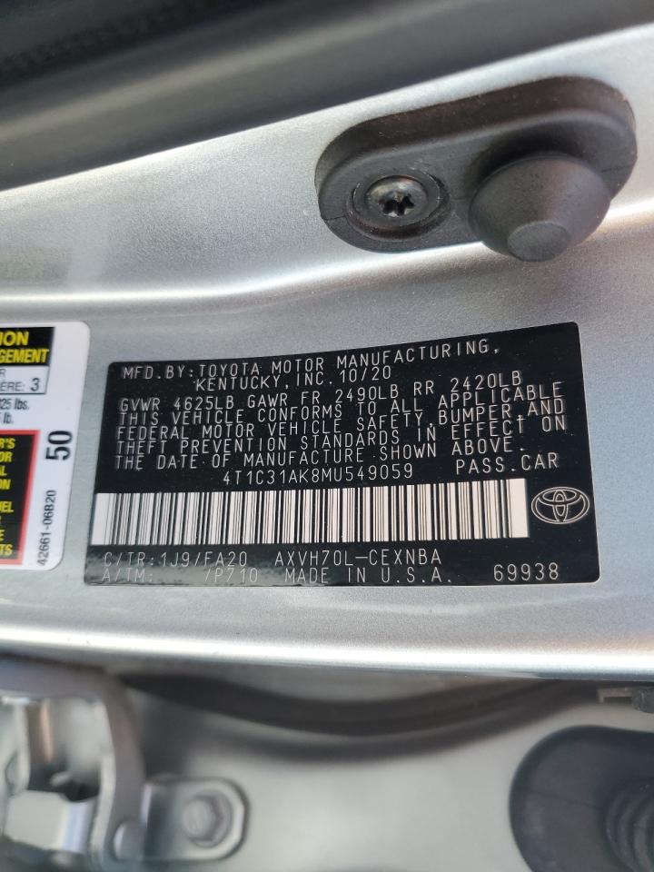 2021 Toyota Camry Le VIN: 4T1C31AK8MU549059 Lot: 71496045