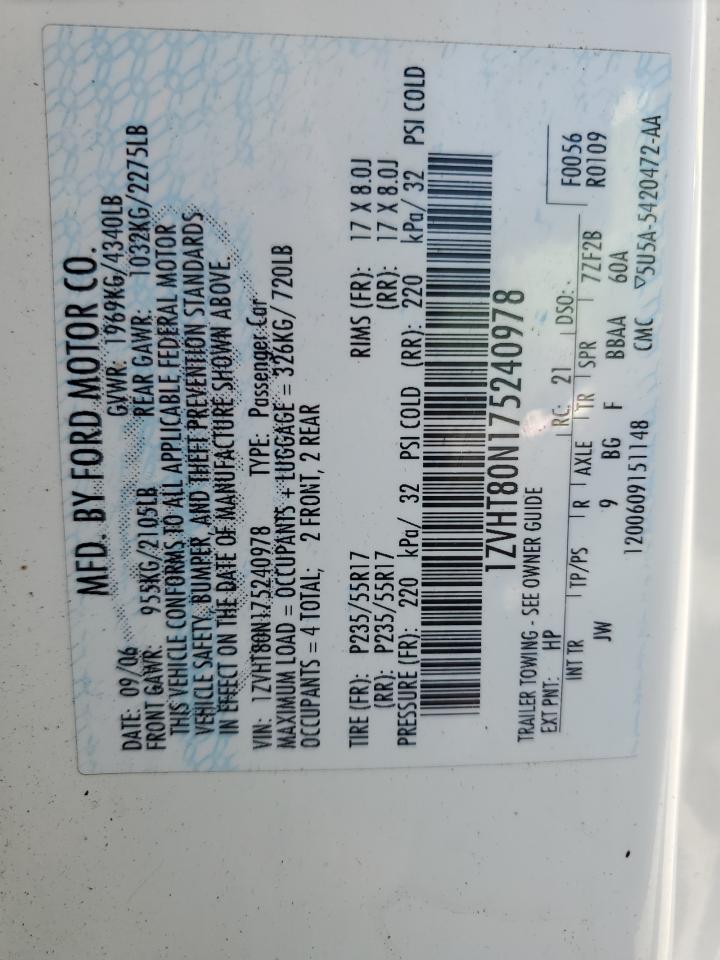 2007 Ford Mustang VIN: 1ZVHT80N175240978 Lot: 81753795