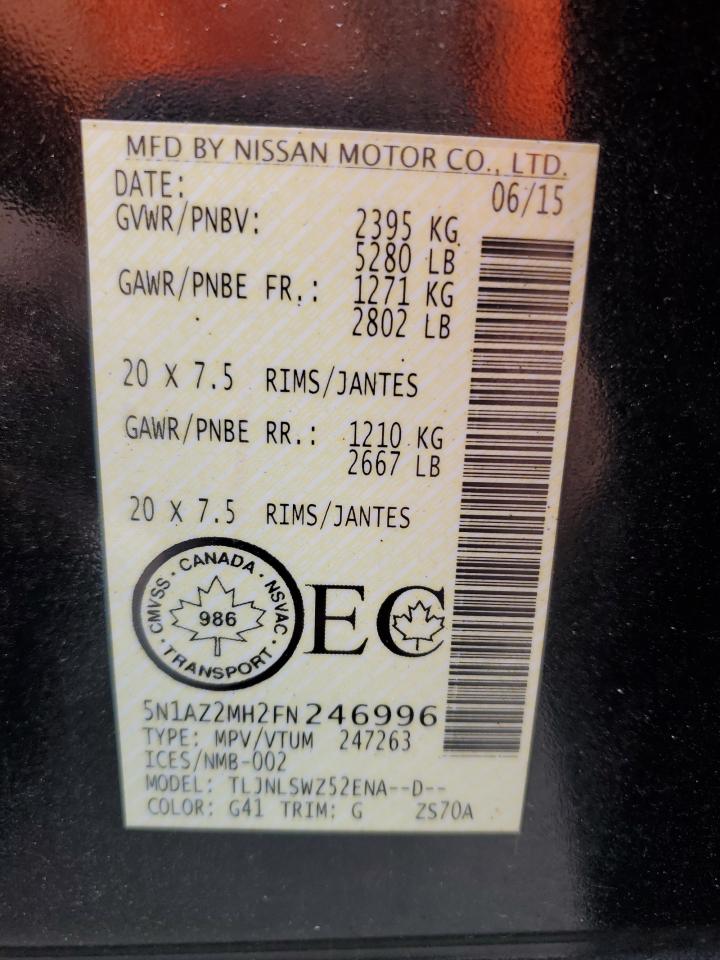 2015 Nissan Murano S VIN: 5N1AZ2MH2FN246996 Lot: 81631225