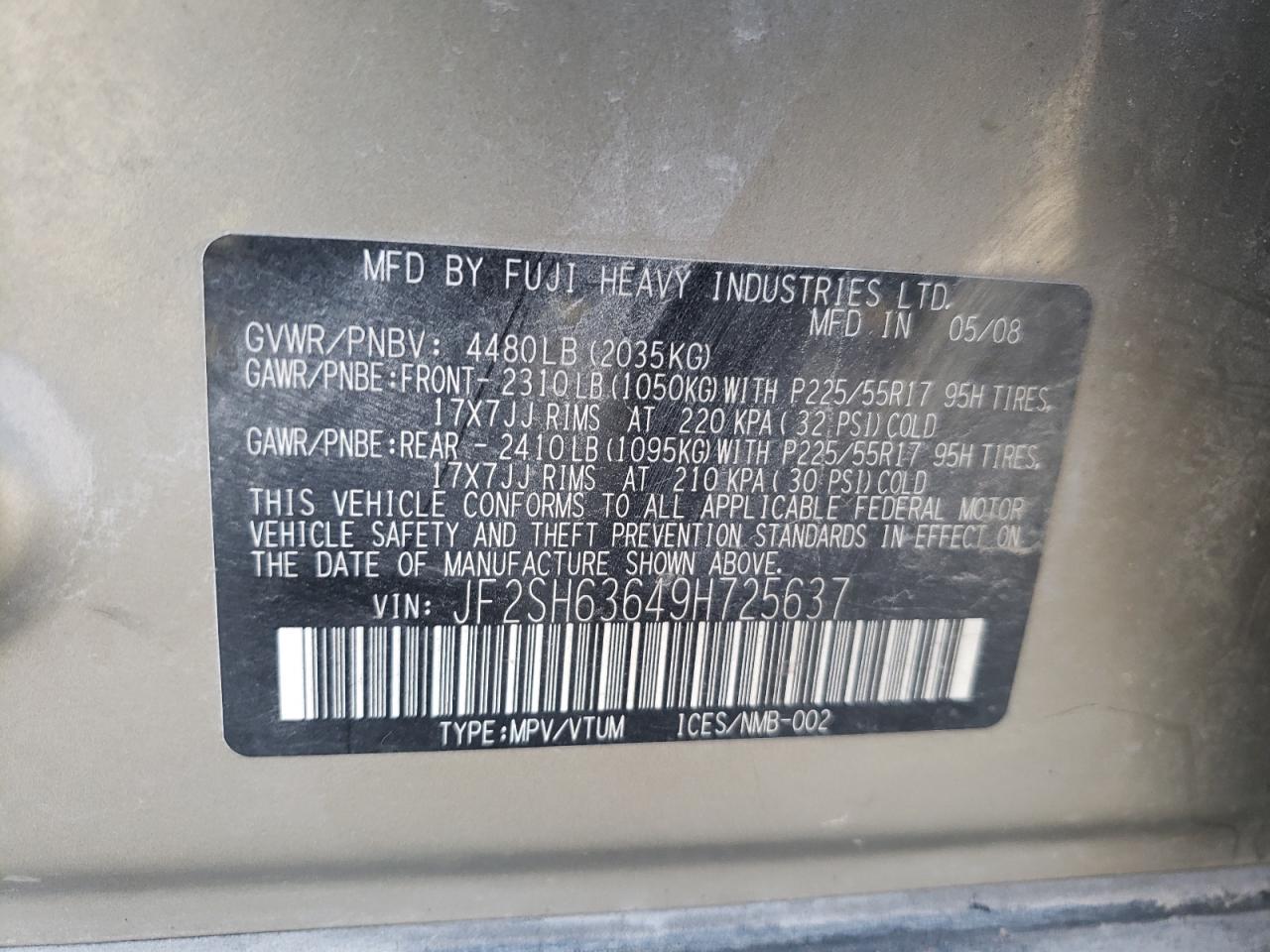 2009 Subaru Forester 2.5X Premium VIN: JF2SH63649H725637 Lot: 83871035