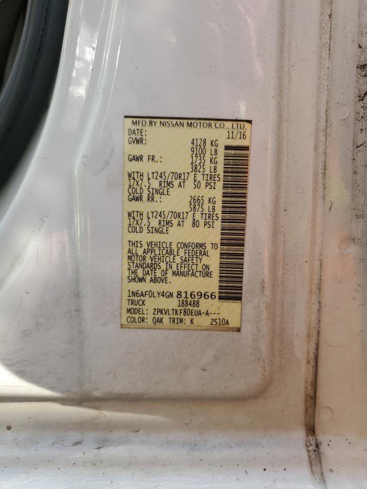 2016 Nissan Nv 2500 S VIN: 1N6AF0LY4GN816966 Lot: 80821305