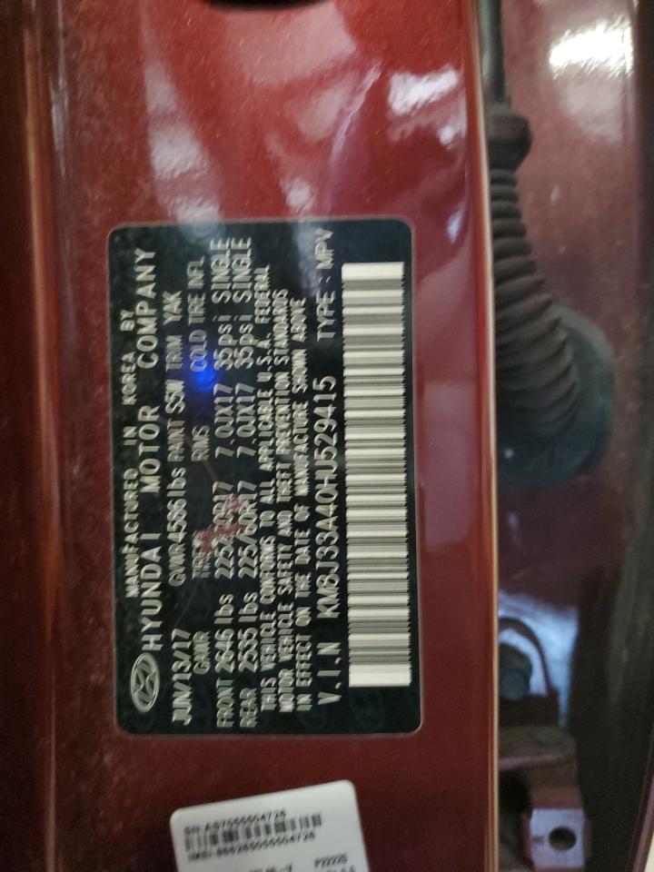 2017 Hyundai Tucson Limited VIN: KM8J33A40HU529415 Lot: 71540445