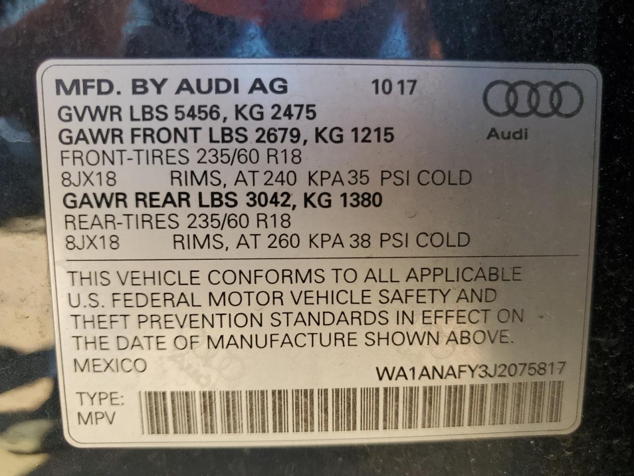 2018 Audi Q5 Premium VIN: WA1ANAFY3J2075817 Lot: 81123285