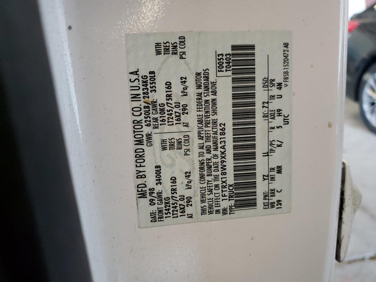 1999 Ford F150 VIN: 1FTRX18W9XKA31862 Lot: 80758555