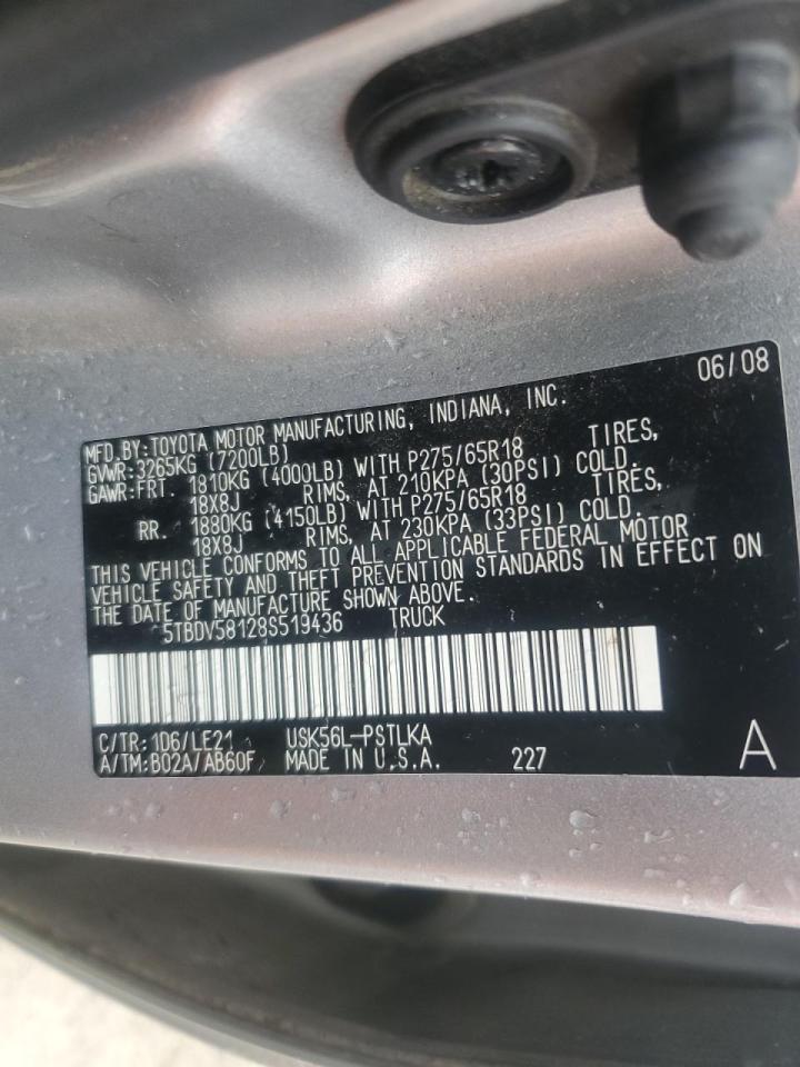 2008 Toyota Tundra Crewmax Limited VIN: 5TBDV58128S519436 Lot: 85311395