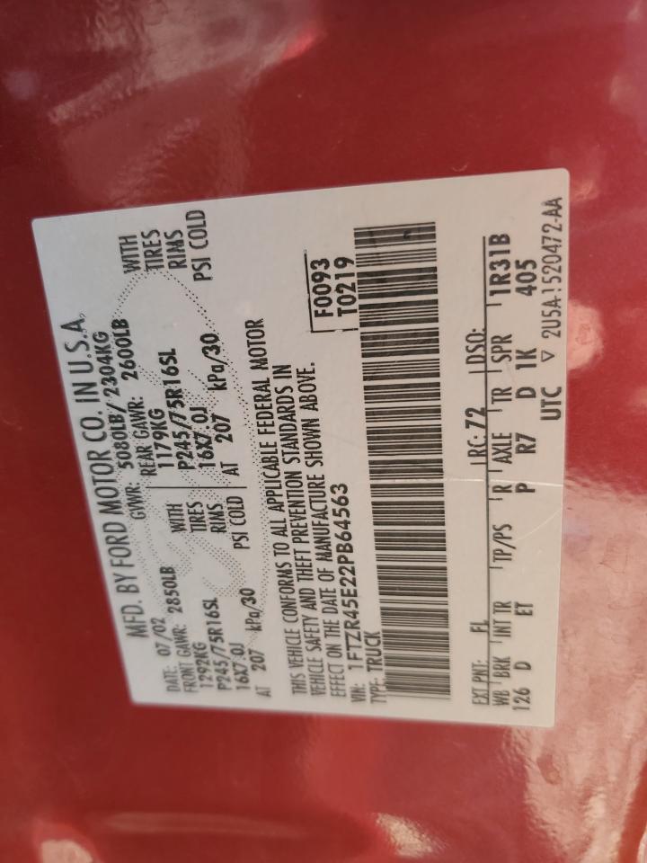 2002 Ford Ranger Super Cab VIN: 1FTZR45E22PB64563 Lot: 71554075