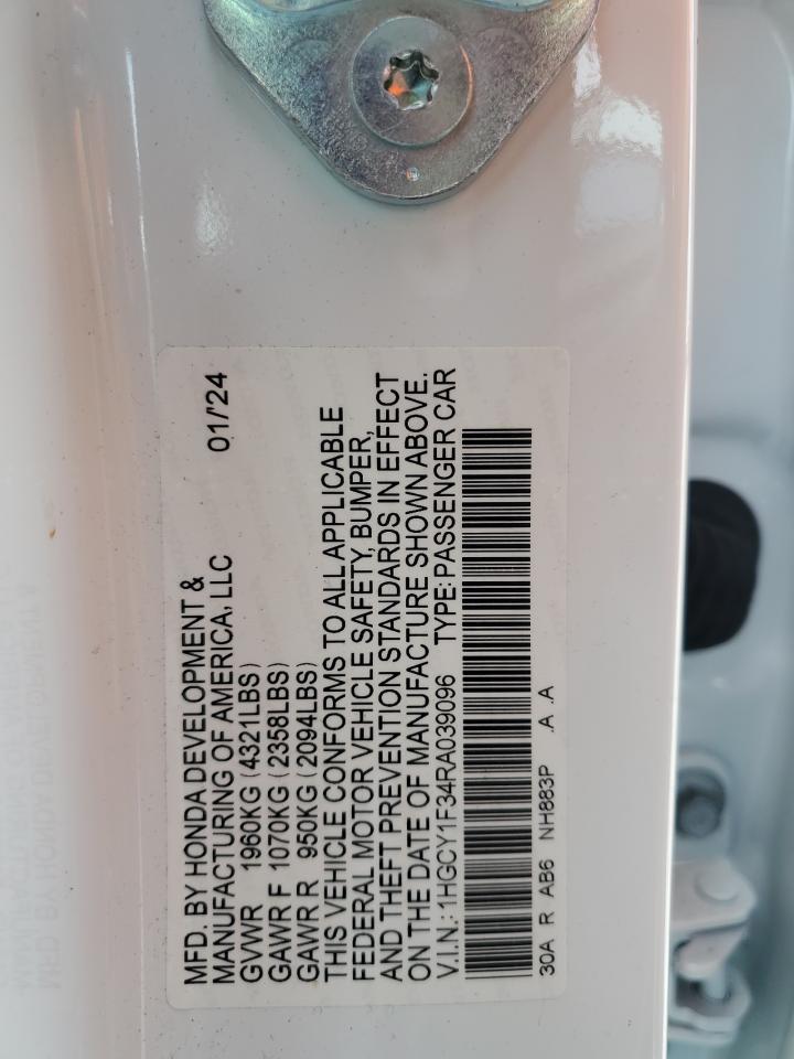2024 Honda Accord Ex VIN: 1HGCY1F34RA039096 Lot: 71254475