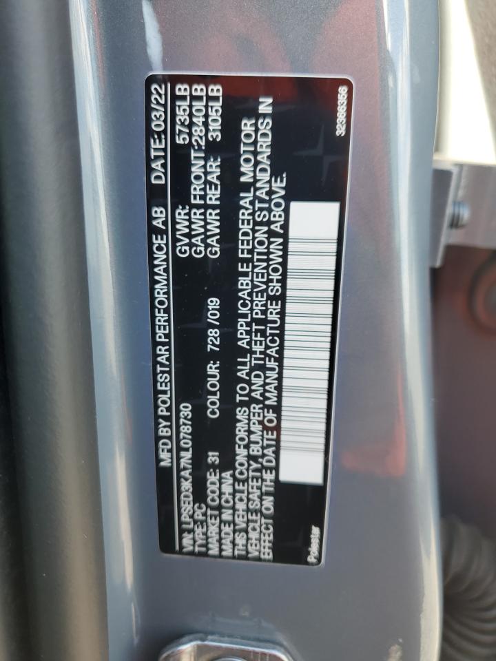 2022 Polestar 2 VIN: LPSED3KA7NL078730 Lot: 81547475