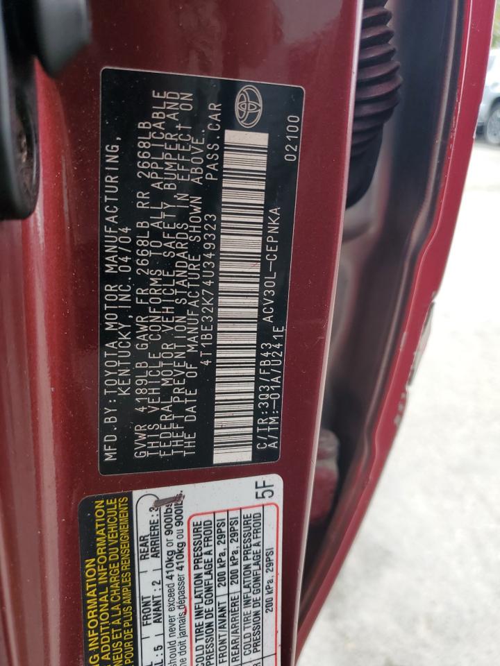 2004 Toyota Camry Le VIN: 4T1BE32K74U349323 Lot: 80872475