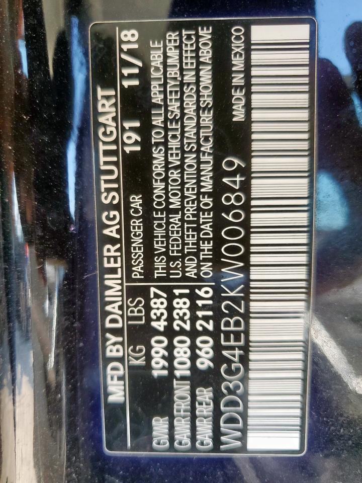 2019 Mercedes-Benz A 220 VIN: WDD3G4EB2KW006849 Lot: 71650465